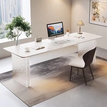 轻奢亚克力岩板书桌白色诧寂风沙发后双人长条电脑桌石头纹办公桌