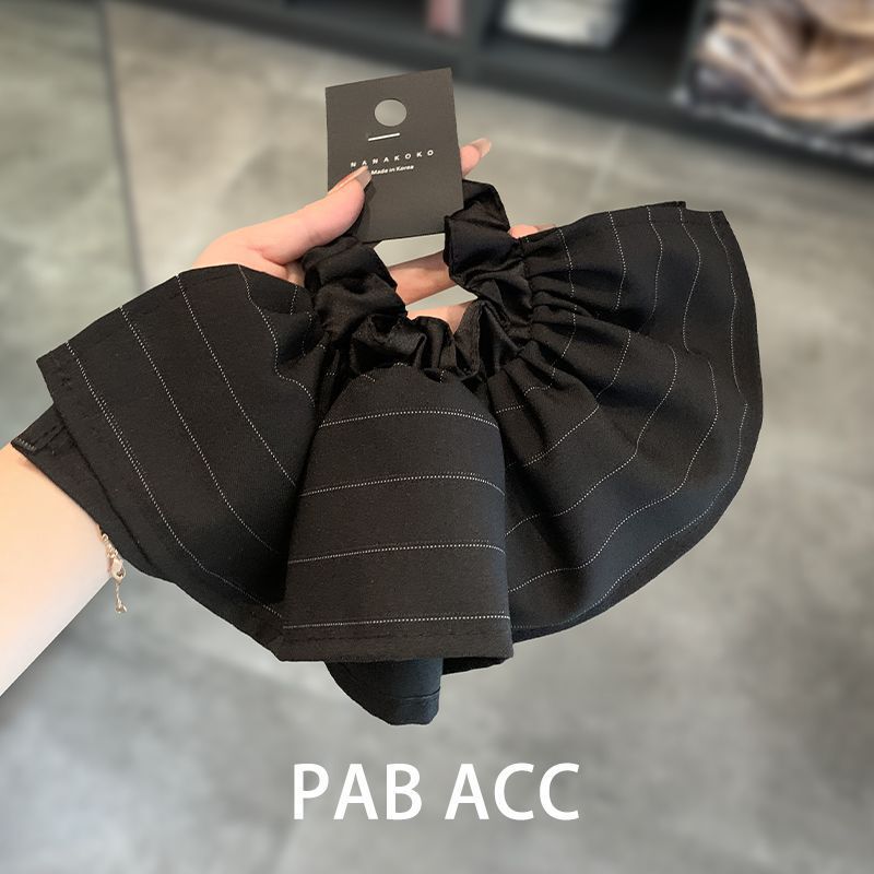 Temperament and Atmosphere, Double-Layered Large Skirt, Stripesd Small Intestine Hair Tie, Korean Hair Volume, Small Black Elastic Headband for Women