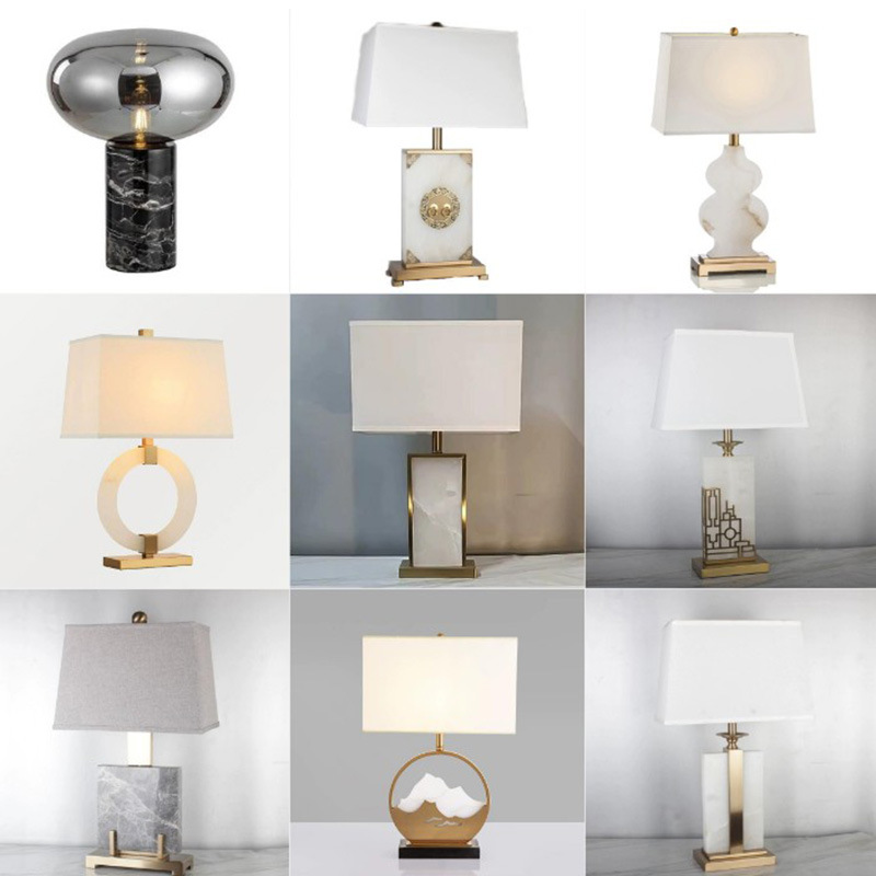 American Accessible Luxury Model Room Metal Marble Table Lamp Custom Designer Living Room Bedroom Bedside Marble Art Lamp