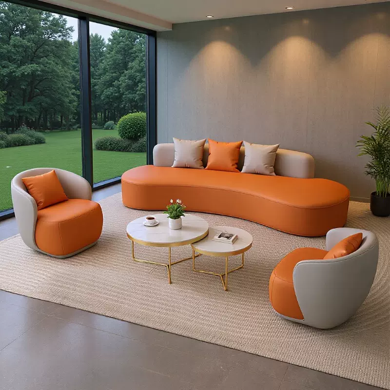 简约沙发酒店大堂民宿宾馆服装店美容院网红猫抓皮沙发茶几组合