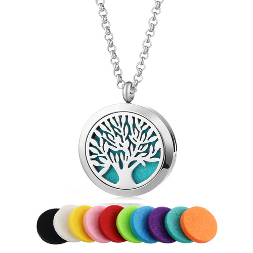 Factory stainless steel hollow aromatherapy pendant foreign trade 316L titanium steel magnet essential oil perfume necklace wholesale
