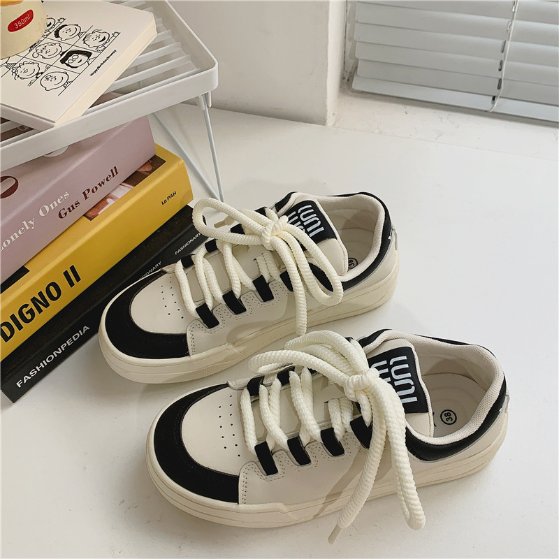 Autumn Leather Student Canvas Shoes Women's Korean Harajuku Casual All-Match White Shoes Flat Bottom Low-top Women's Shoes