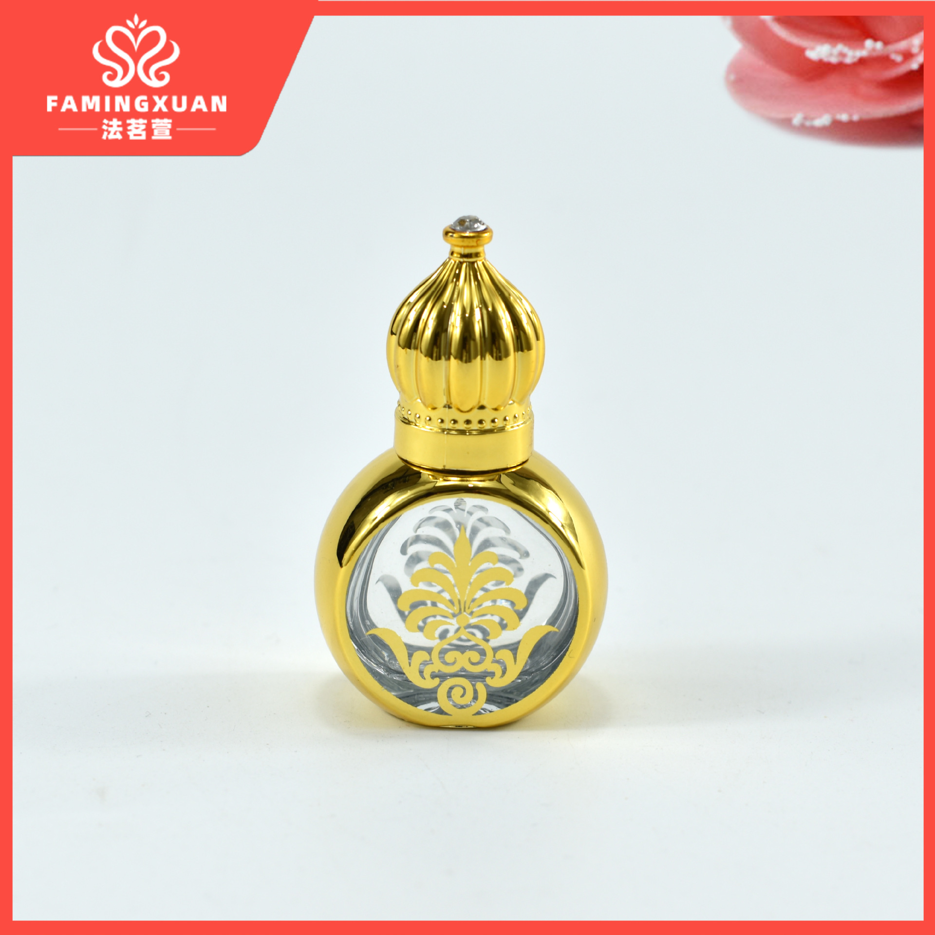 Faimingxuan sub-embalaje botella vacía botella de vidrio a granel perfume botella vacía 10ML botella de perfume de bola de vidrio dorado