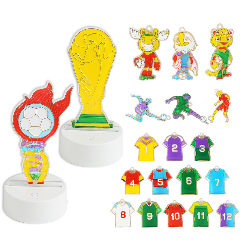 Explosiones transfronterizas sin hornear pinturas de pegamento de cristal de la Copa del Mundo colgante de mascota DIY graffiti placa luminosa llaveros hebilla de mochila