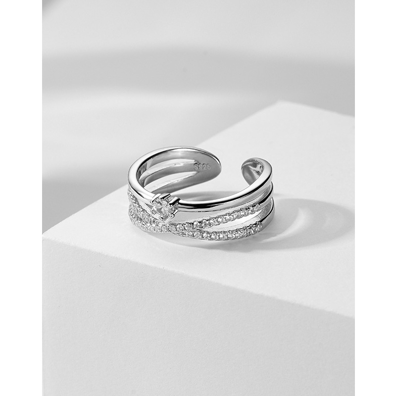 S925 anillo de plata esterlina femenina luz abierta personalidad de lujo estilo frío diseño de nicho sentido anillo de dedo índice incrustado en diamantes anillo conjunto