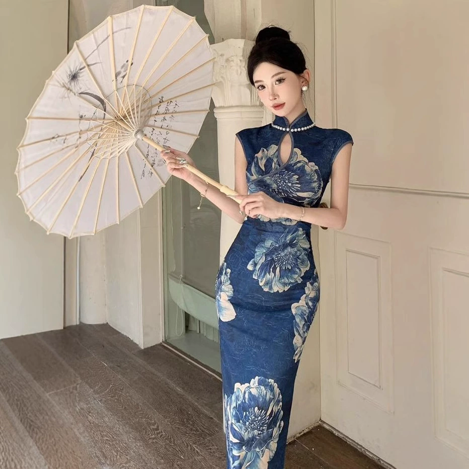 Новое модное платье Cheongsam в китайском стиле, элегантная тонкая талия, традиционное облегающее платье Cheongsam для похудения.