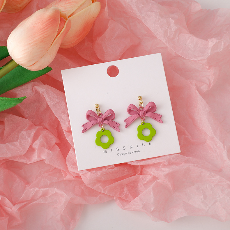fashion cute pink bowknot flower earringspicture1
