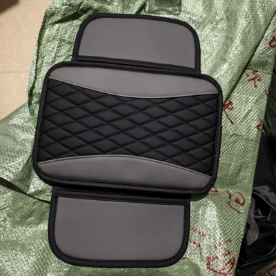 Armrest box pad leather, suitable for all seasons, embroidered with - two-tone-black-and-gray-with-side-pocket