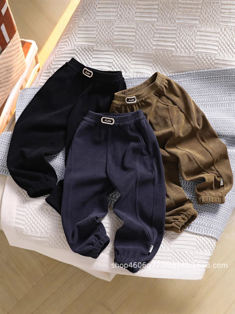Kids Corduroy Sweatpants Navy Black Brown Elastic Waist