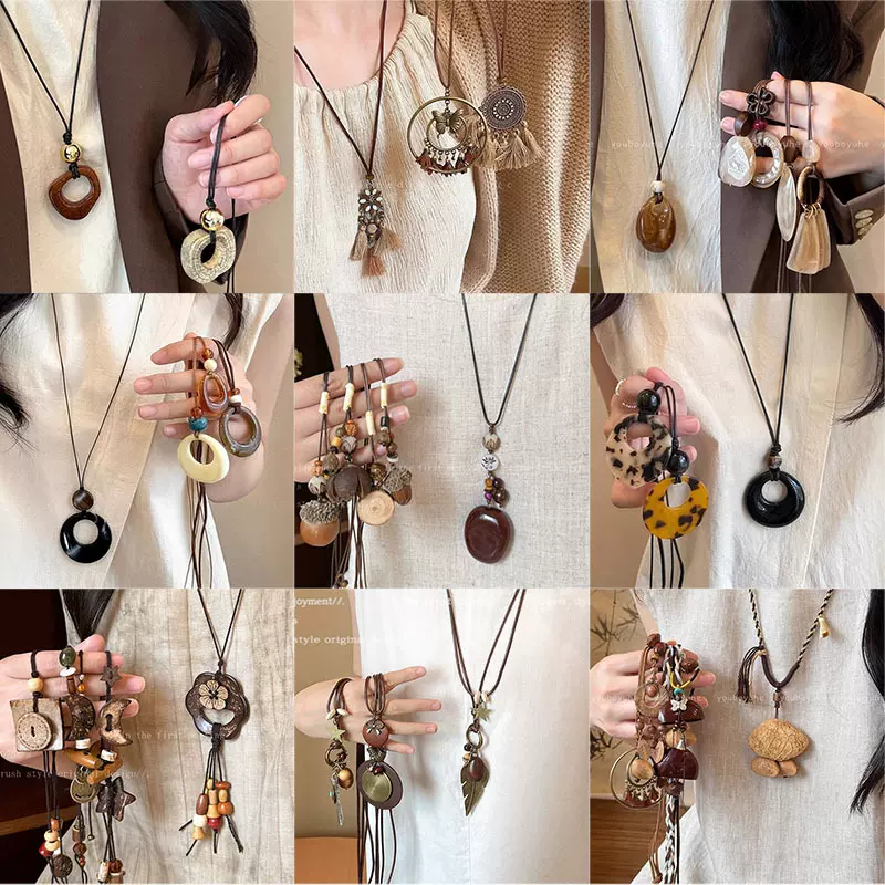 新中式复古爆款民族风项链女百搭小众长款毛衣链高级感简约配饰品