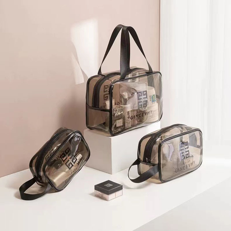 Bolsa de maquillaje transparente de estilo coreano PU esmerilado de gran capacidad impermeable engrosado portátil de almacenamiento de lavado caliente comercio exterior