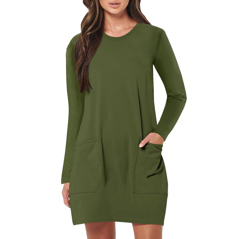 2024 Women's Autumn Casual Long Sleeve Sun Skirt with Pocket Long Beach Holiday Long Sleeve dress