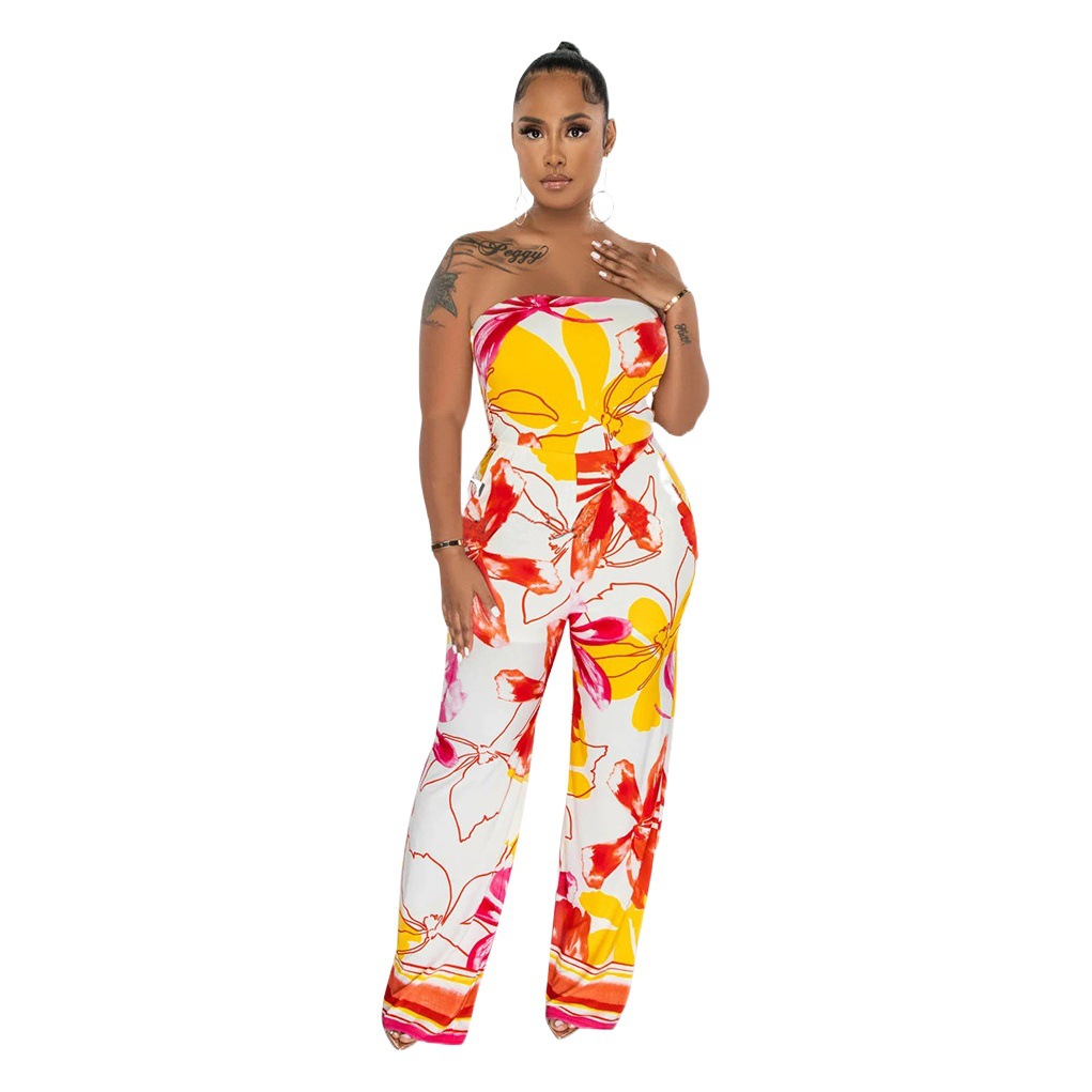 K10421 transfronteriza de Europa y América ropa de mujer AliExpress Amazon 2023 nuevo sin mangas sexy tubo superior impreso mono