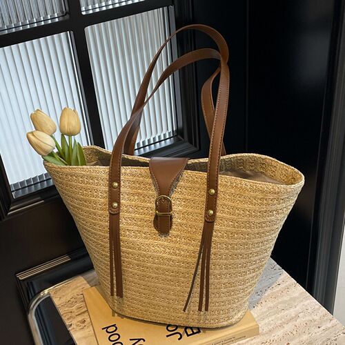 Straw large capacity bag women's bag woven summer beach women's 2024 new bag shoulder handheld tote bag large bag