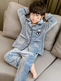 Children's Clothing, Boys' Pajamas, Spring, Autumn and Winter Home Clothes, Velvet and Thickeneded Coral Velvet, Medium and Large Kidsren's Flannel Boys' Trendy
