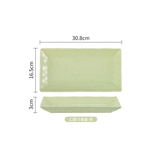 12-inch hand pinch long square plate-cream green