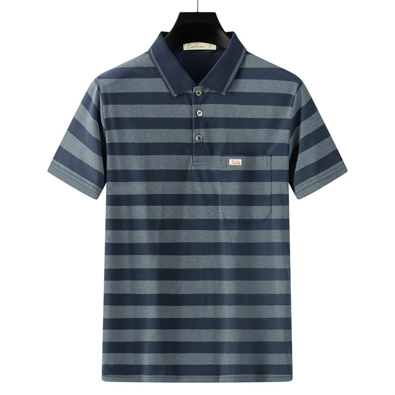 De mediana edad impreso Polo camisa de manga corta de los hombres de solapa papá verano camiseta a rayas de algodón mercerizado camiseta ropa de los hombres al por mayor