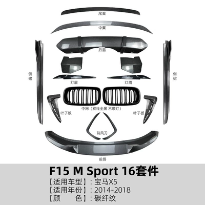 Rear Wing, Side Skirts, Grille, Big Surrounded - car-body-kit-16-piece-set-carbon-fiber-style