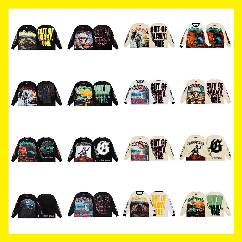 Cross-Border Wholesale American Fashion God Skull Metal Rock Band Robot Bottoming Shirt Pure Cotton Loose Long-Sleeved T-Shirt