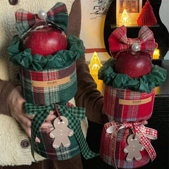 聖誕節英倫格紋絨布小香風包花布蘋果花束禮盒圓盒布藝包裝批發