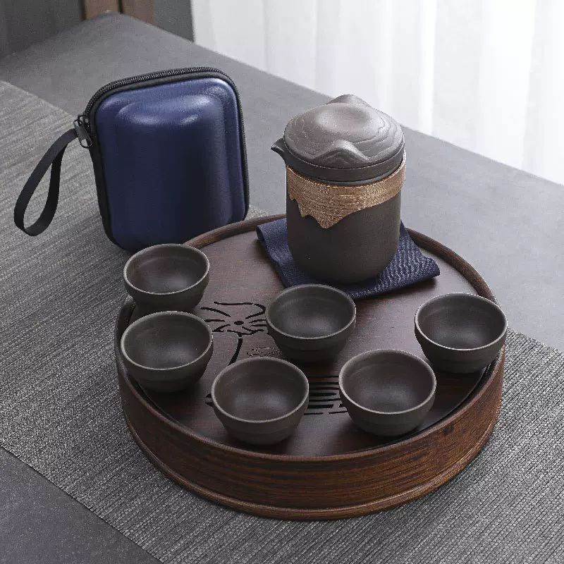 便携快客旅行茶具粗陶一壶四杯紫砂六杯玻璃壶小套装logo广告礼品
