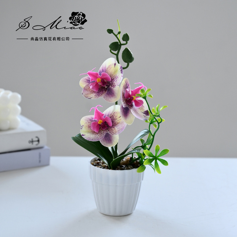Simulación de flores pequeñas cuatro flores orquídeas mariposa fábrica de bonsai directamente para flores artificiales adornos de decoración interior flores de seda imitación en maceta image 12
