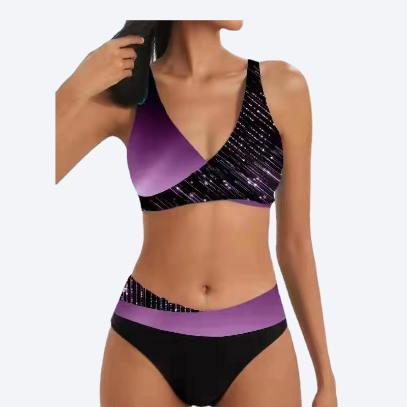 2022 new bikini European and American split printed swimsuit women's sexy rhinestone push up bikini swimsuit Amazon