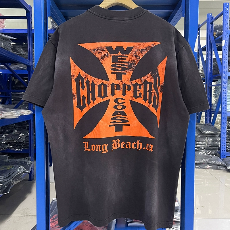 West Coast West Coast Limited «Orange Cross» ретро винтажная рваная футболка с короткими рукавами модного бренда