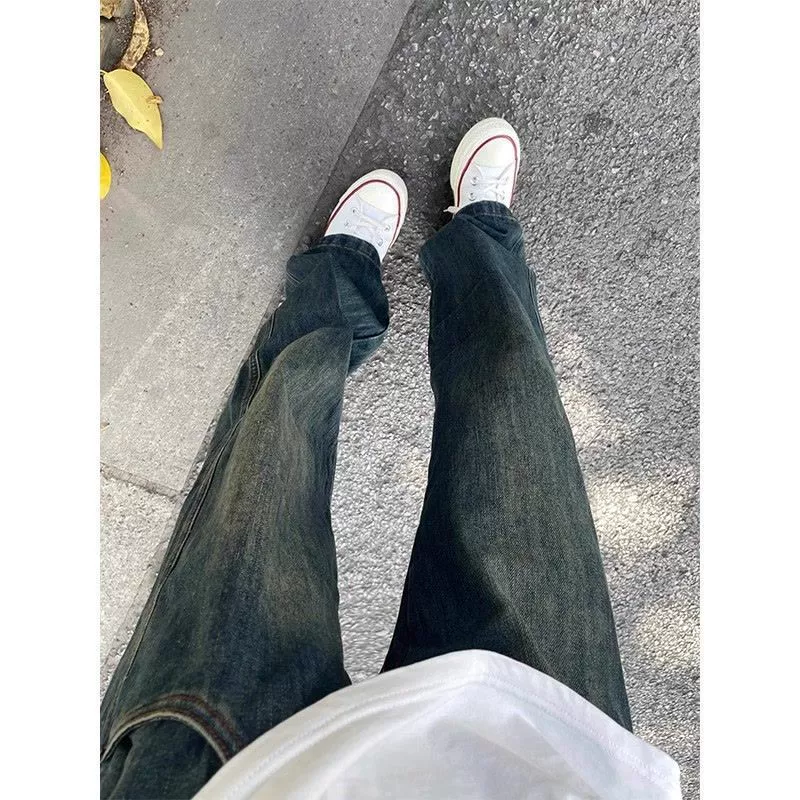 Темно-синие мужские джинсы в американском ретро стиле, летние винтажные расклешенные брюки, стильные и высококачественные брюки.