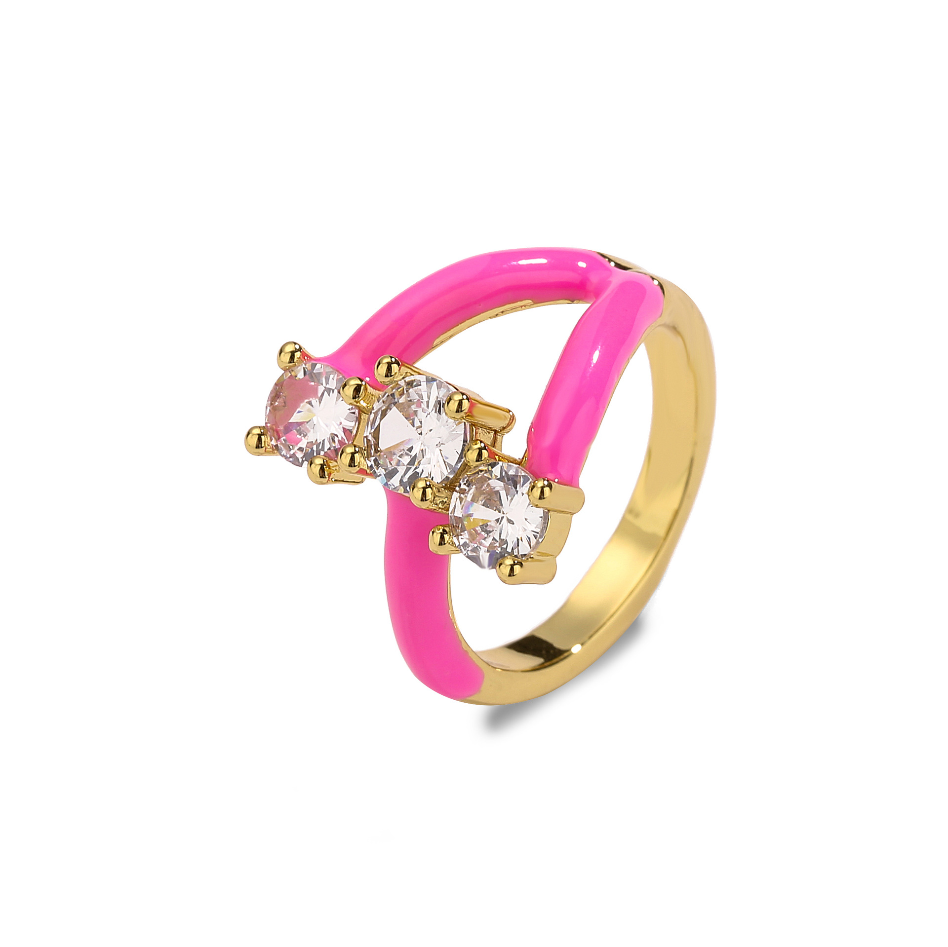 Fashion Geometric Copper Enamel Zircon Open Ring