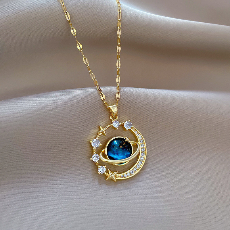 Starry Sky Planet Light Luxury Elegant Gorgeous Full Diamond Necklace Women's Versatile Clavicle Necklace Elegant Light Luxury Niche Design
