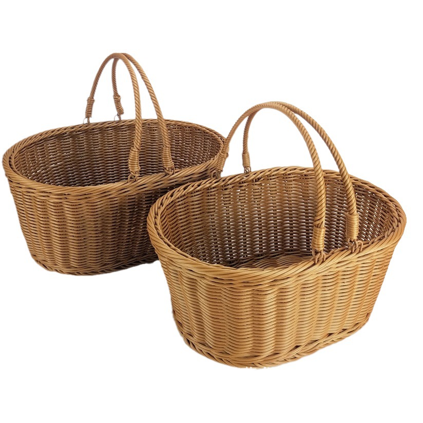 Cesta de ratán cesta de compras portátil de plástico recogiendo cesta de frutas merienda cesta de almacenamiento cesta de frutas y verduras cesta tejida cesta de picnic