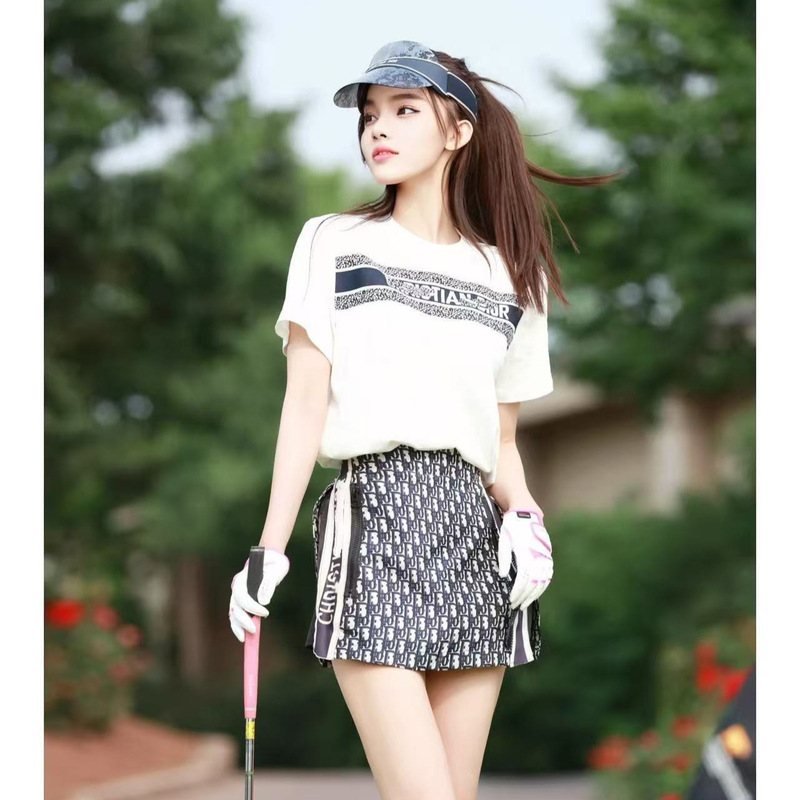 Original High-End Version D Brand Classic New Style Logo Striped Color-Block Jacquard Knit Short-Sleeve T-Shirt for Women