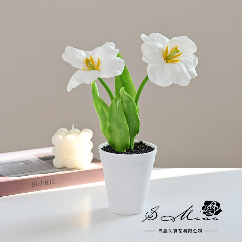 Simulación de flores dos extremos de tulipas PU bonsai decoración creativa fábrica de decoración directa para plantas verdes artificiales falsas macetas de simulación image 3