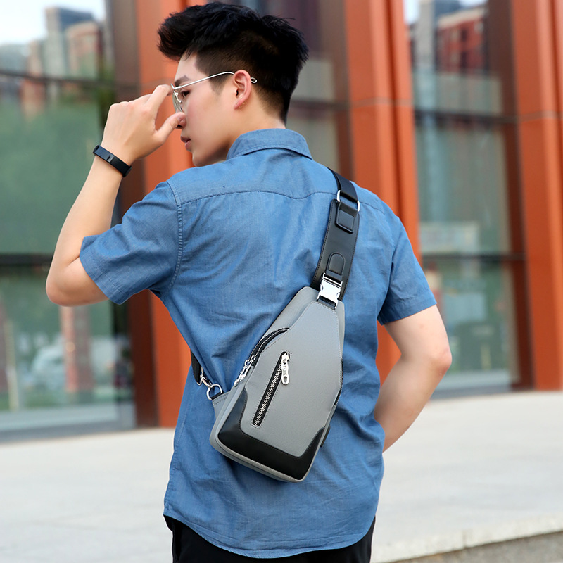 Bolsa de pecho de tela Oxford transfronteriza Bolsa de mensajero de negocios de estilo coreano para hombres Bolsa de hombro de bloqueo resistente al desgaste resistente a los arañazos Mochila pequeña USB