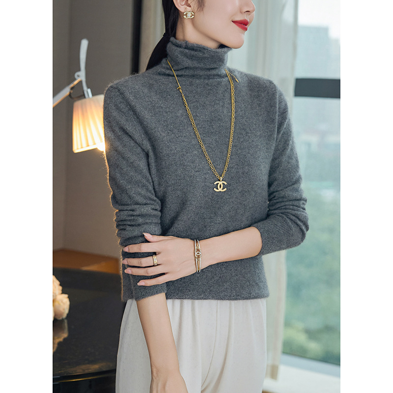 Elegant Versatile Cloud Touch Cashmere Knitted Base Shirt Women's Long Sleeve Pile Collar Sweater with Western Style Fashion Elegant Versatile Cloud Touch Cashmere Knitted Base Shirt Women's Long Sleeve Pile Collar Sweater with Western Style Fashion