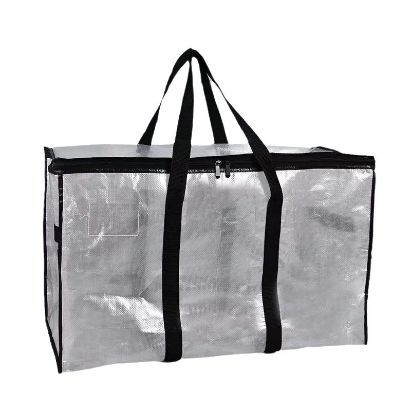 Bolsa de transporte transparente de gran capacidad bolsa de almacenamiento bolsa de cremallera a prueba de polvo PP bolsa de mano tejida edredón bolsa de almacenamiento de temporada