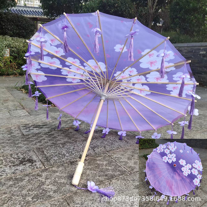 古風漢服流蘇傘花びら傘演出ダンス絹布傘吊り下げ装飾傘工芸傘古典油紙傘|undefined