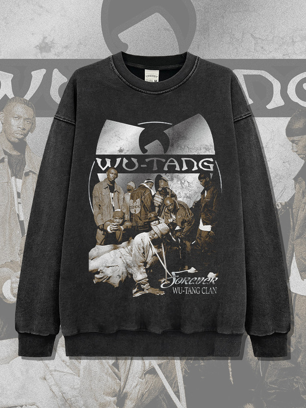 Cross-Border American Hip-Hop Wu-Tang Retro 420g Batik Round Neck Sweatshirt High Street Loose Trendy Washed Sweatshirt