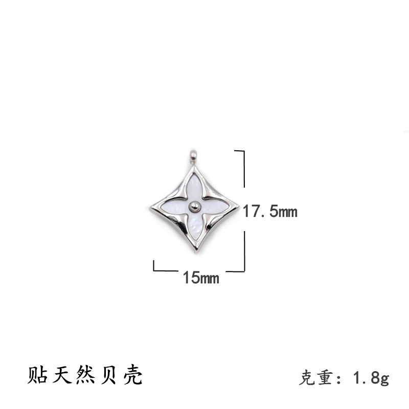 102# steel color Square four leaf pendant
