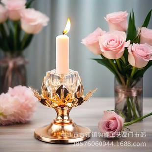 Rose-Shaped Crystal Candle Holder Electroplated Gold Candle Holder 2025 New Mother's Day Gift Festive Atmosphere