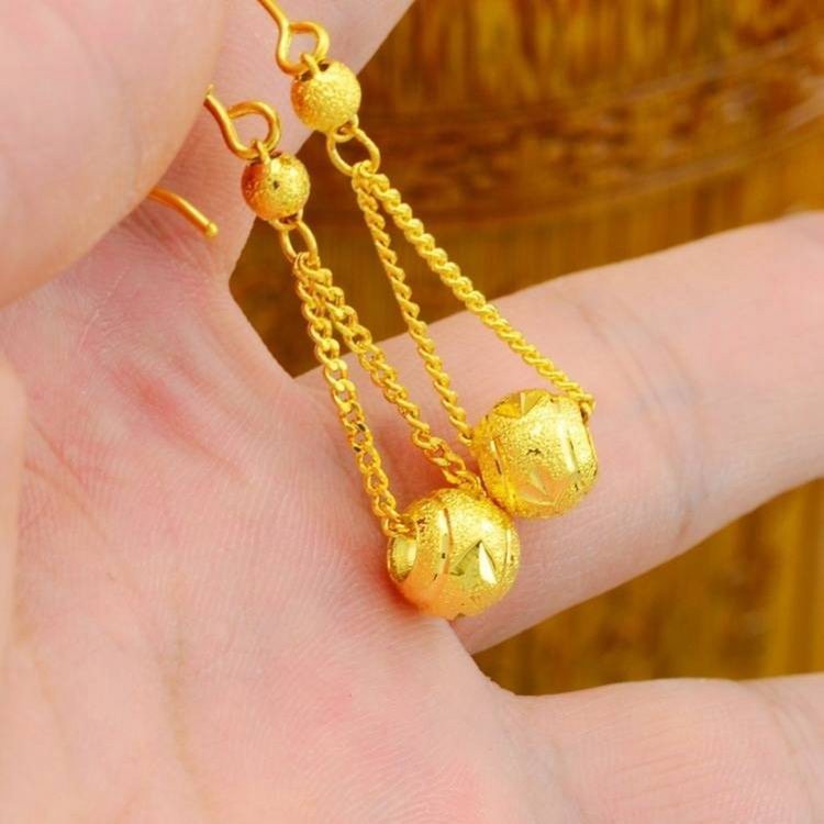 ゴールド 24K ゴールド イヤリング ベトナム サンド ゴールド イヤー ライン 色褪せない リーフ ロング イヤー クリップ リング ファッション 999 タッセル ギフト|undefined