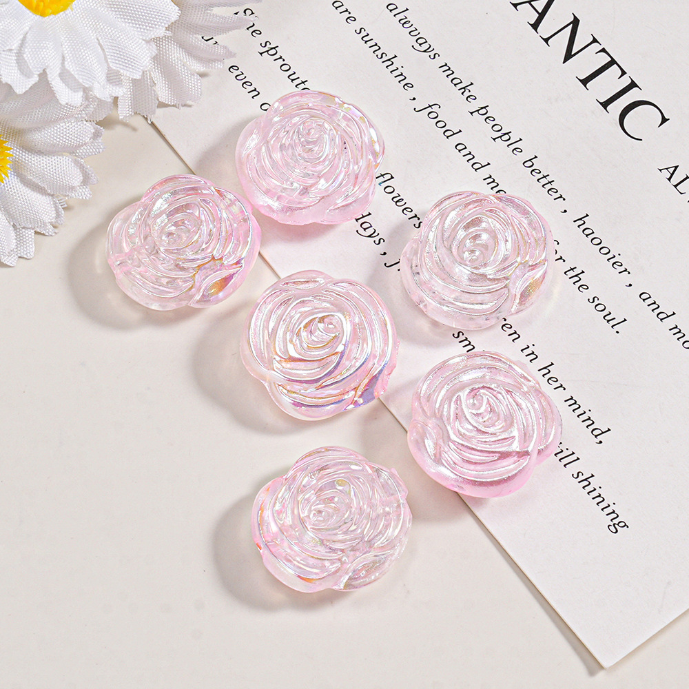Cuentas de resina iridiscentes transparentes de doble cara con forma de rosa, efecto glaseado, para accesorios de colgantes de cadena de teléfono DIY, venta al por mayor