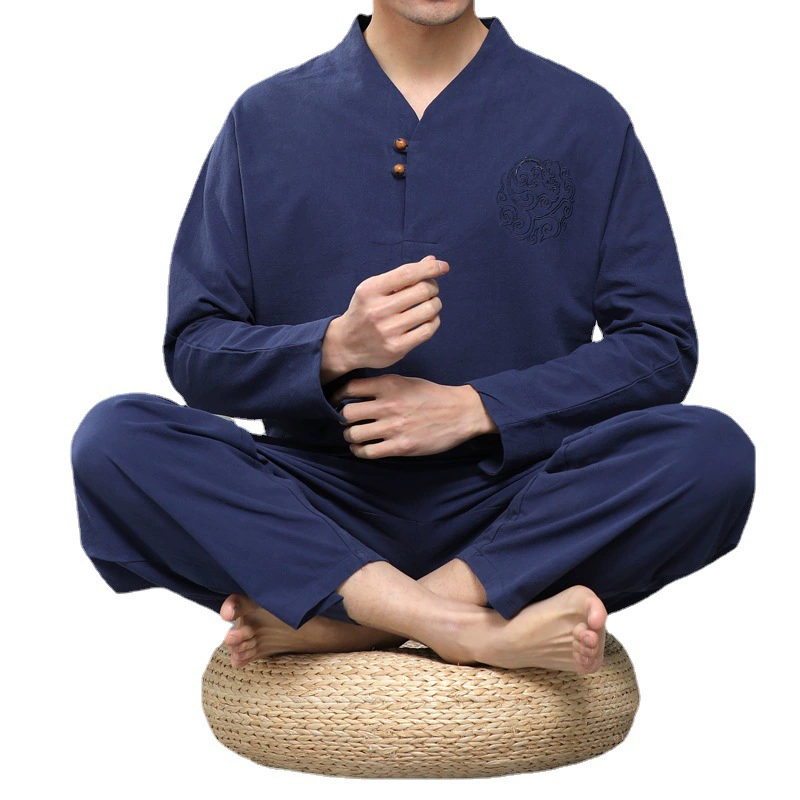 Summer set, men's long-sleeve, sleeves, Hanfu, Chinese style, loose fit, cotton and linen