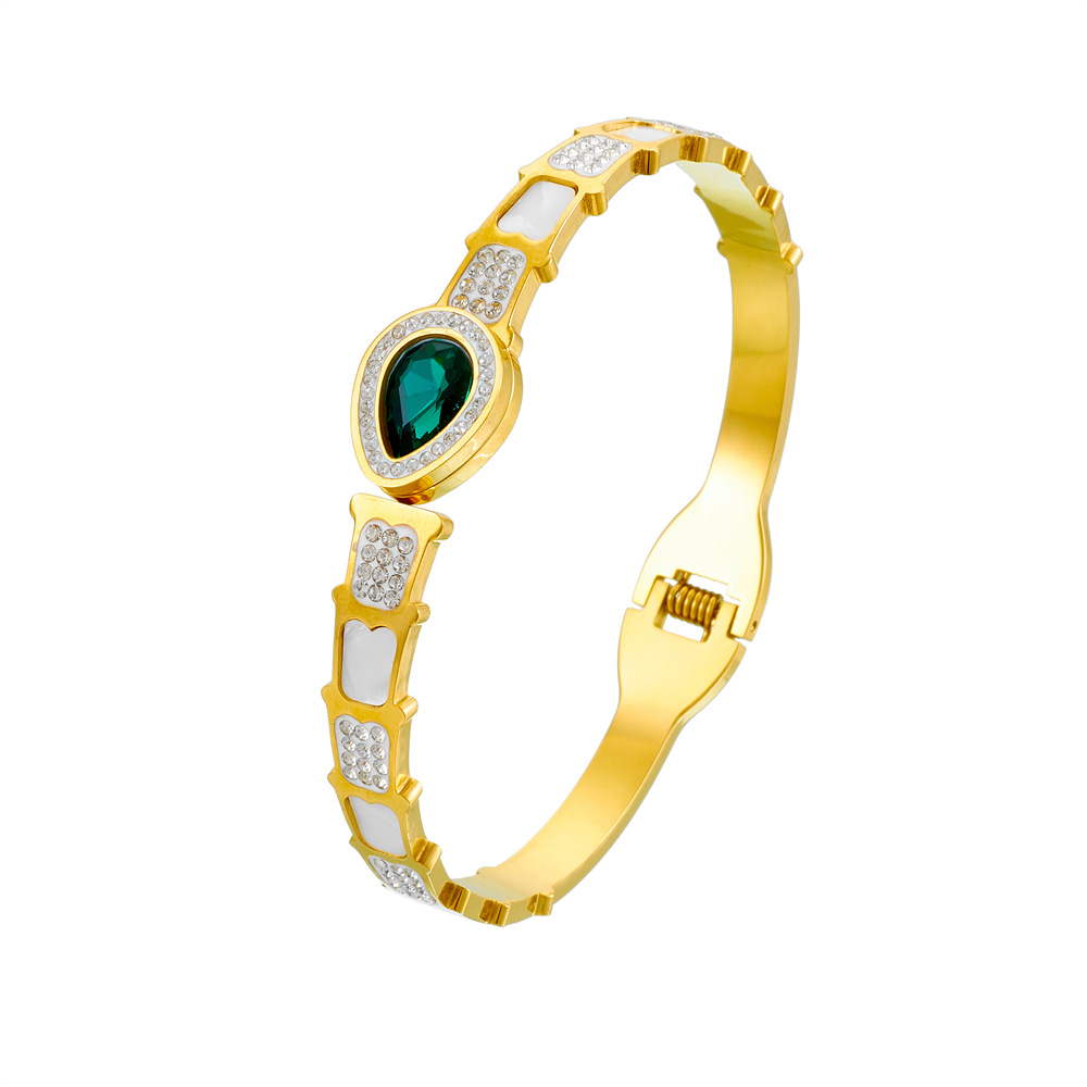Plating, Inlay Design IG Style Geometric Titanium Steel Shell Zircon Bangle In Bulk