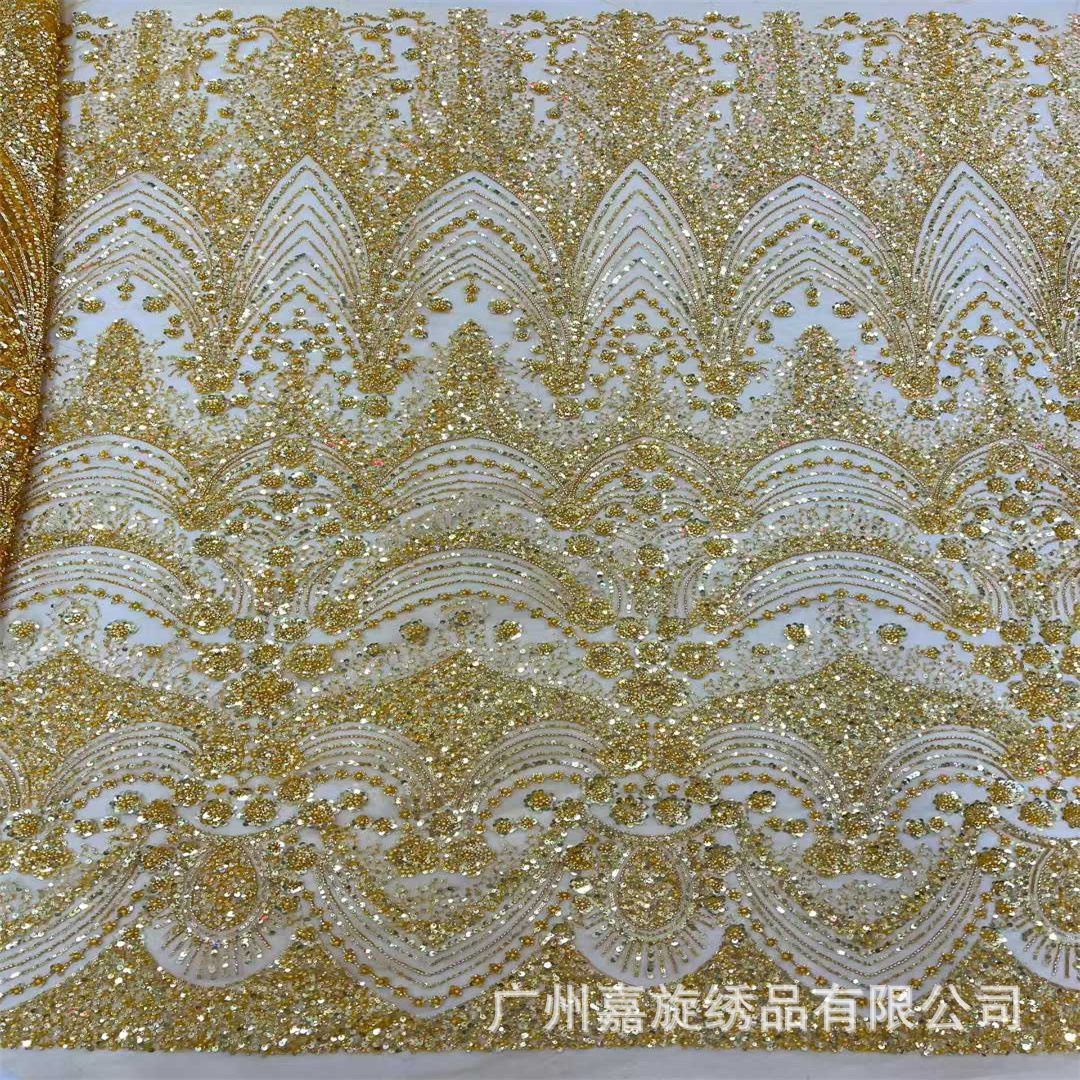 Vestido africano de lentejuelas con cuentas de color dorado, vestido de novia, vestido de noche, cheongsam, tela original de diseñador con cuentas image 1