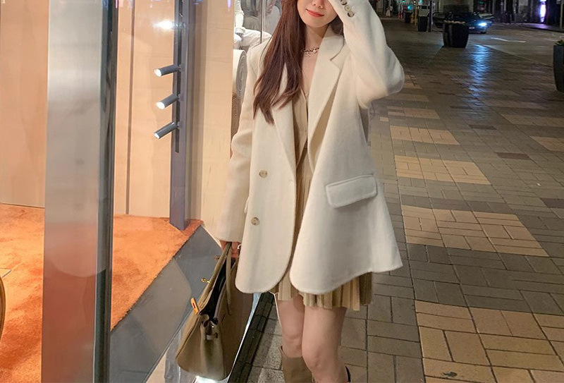 여성을위한 양면 벨벳 짧은 코트 봄 새로운 한국 스타일 느슨한 모직 정장 재킷 여성