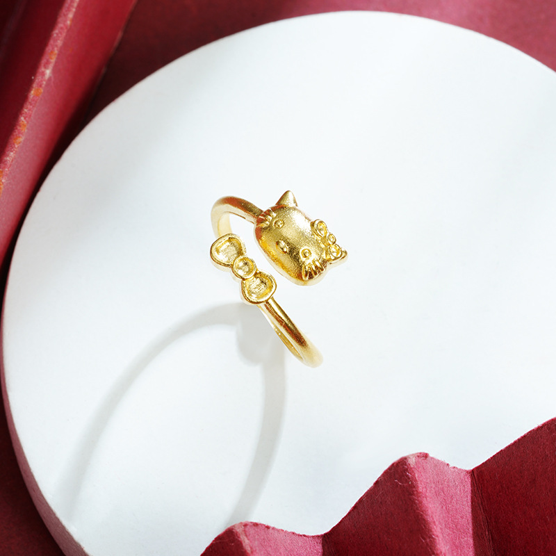 Nuevo anillo de oro de arena vietnamita lujoso ligero estilo HelloKitty pequeño gatito arco anillo joyas de alta calidad para mujeres