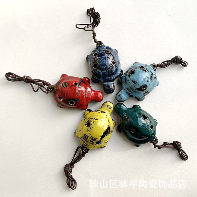 Cross-border export crafts 6-hole Ocarina wholesale cartoon kiln change small turtle six-hole Ocarina send music score lanyard