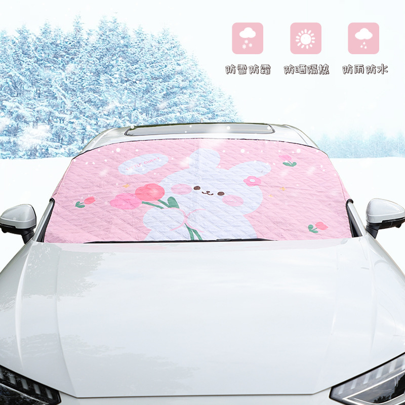 Cartoon car snow shield in winter magnetic car anti-frost, anti-freeze and anti-snow front shield tulip bunny car snow shield
